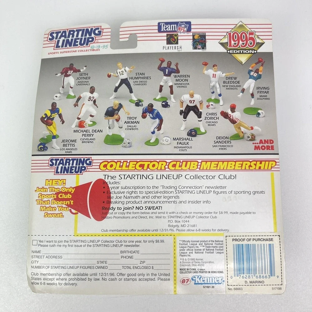 1995 Dan Marino Miami Dolphins Kenner NFL Starting Lineup Figure and Card